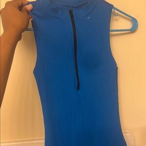 Blue Sleeveless Ribbed onesuit